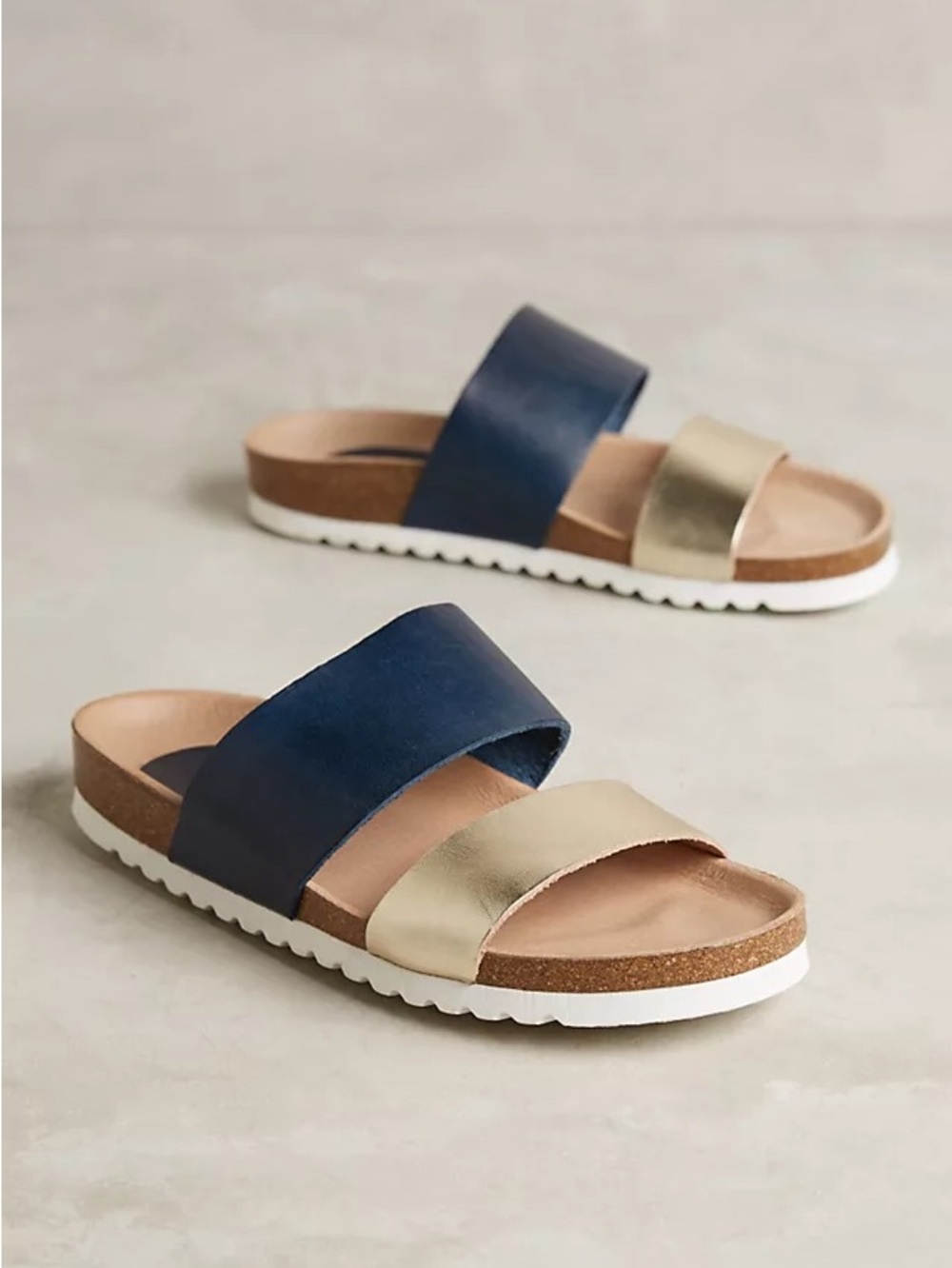 Like New! Anthropologie KMB Haydee Black and Gold Leather Slides Sandals Size 41